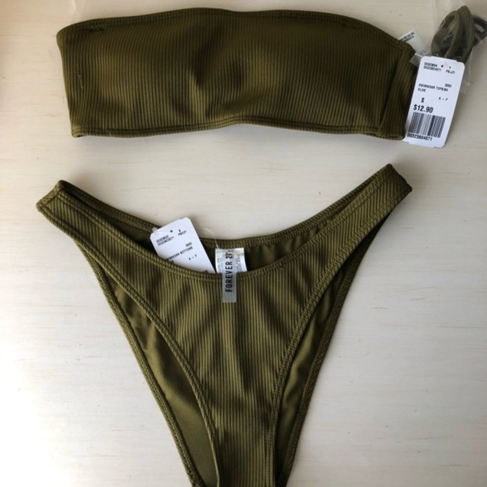 Forever 21 Olive Green High Cut Two Piece Bikini S